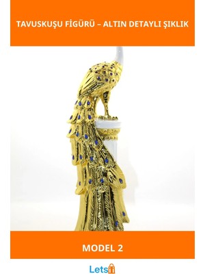 Letsii Altın Detaylı Polyester Tavuskuşu Figürü Uzun Kuyruğu Ile Dekoratif Parça