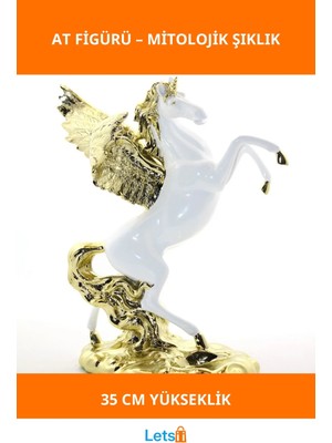 Letsii Polyester Şahlanan Kanatlı At Figürü 35 cm Beyaz Altın