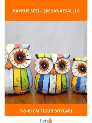 Letsii Ahşap 3'lü Baykuş Figürü Seti El Işçiliği Dekoratif