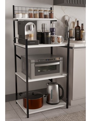 4 Katlı Ayarlanabilir Metal Ahşap Mutfak Raf Ünitesi ,kahve Köşesi ve Küçük Ev Aletleri Düzenleyici