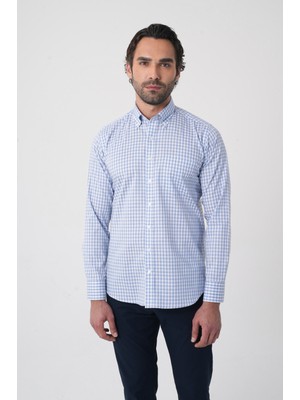 Bisse Regular Fit Pamuk Mavi Erkek Gömlek GMEKS4K242032_D35