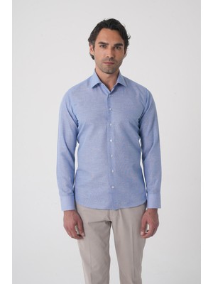 Bisse Regular Fit Erkek Uzun Kol Cepsiz Pamuk Mavi Gömlek GMCZG250066_E35