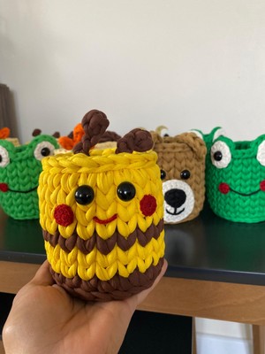 Akıllı Durak Mini El Örgüsü Kalemlik – Penye Ip Organizer (10–12 Cm)