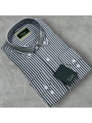 Dolse Slimfit Premium Gofre Kumaş Çizgili Erkek Gömlek