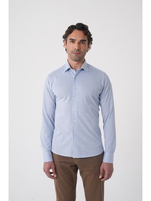 Bisse Açık Mavi Uzun Kol Klasik Yaka Örme Cepsiz Erkek Gömlek   GMKLS250027_D33