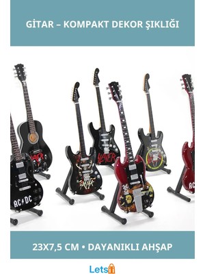 Letsii Ahşap Şık Tasarımlı Dekoratif Küçük Gitar 23X7,5 cm