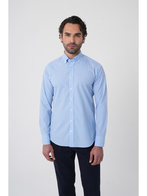 Bisse Erkek Regular Fit Uzun Kol Paşa Yaka Pamuk Mavi Gömlek GMCZG250102_D35