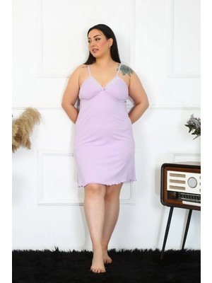Marsilyan- Kadın Lila Pamuklu Ip Askılı Büyük Beden Gecelik