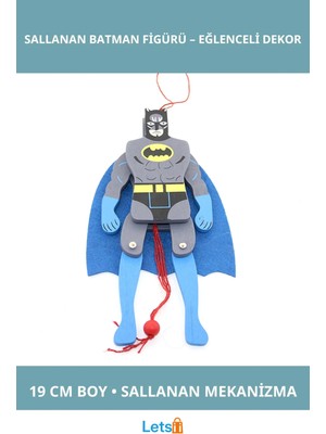 Letsii Ahşap Sallanan Batman Figürü 19 cm Eğlenceli Dekoratif Figür