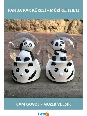 Letsii Müzikli Işıklı Büyük Boy Panda Kar Küresi