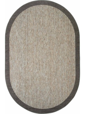 Cool Halı Pratico Kahve Oval Kaymaz Taban Mutfak Halısı Dijital Baskı Sisal Hasır Görünümlü Yıkanabilir Halı