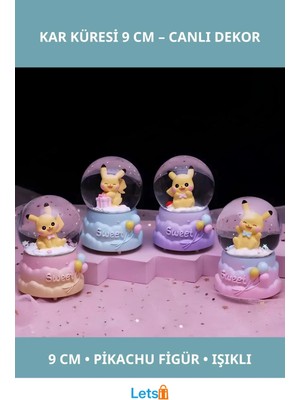 Letsii Pokemon Işıklı Kar Küresi 9 cm Pikachu Figürlü Dekoratif Ürün