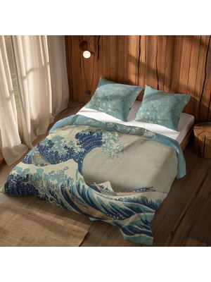 The Lucid Lab Almond Blossoms & Kanagawa Oki Nami Ura Çift Taraflı Nevresim Takımı - 200 cm x 220 cm