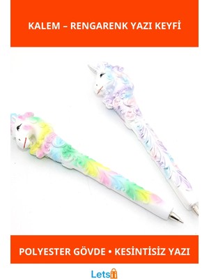 Letsii Renkli Unicorn Polyester Tükenmez Kalem