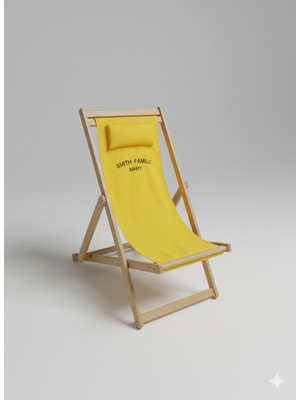 Marangozgiller Ahşap Dinlenme Koltuğu, Katlanır Şezlong Sarı Minderli Isim Yazılabilir Tv Koltuğu ve Sandalyesi