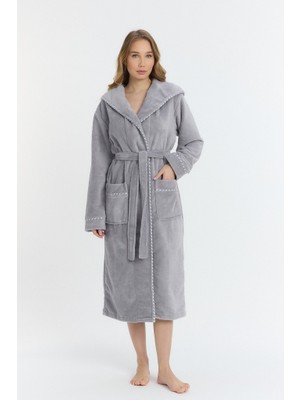 Mulberry Triga Kapüşonlu Kadın Bornozu %100 Pamuk