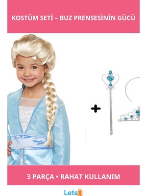 Letsii Karlar Ülkesi Frozen Elsa Kostümü Çocuklar Için 3 Parça Set