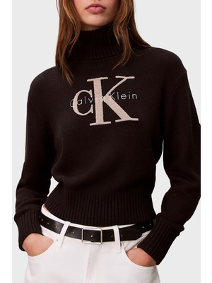 Calvin Klein Logolu Pamuklu Relaxed Fit Balıkçı Yaka Kazak LV047D354GUB1 Bayan Kazak LV047D354G Ub1