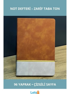 Letsii Altın Şeritli Taba Rengi Deri Not Defteri 96 Yaprak