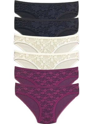 Venüs Shopping 6 Adet Önü Dantelli Transparan Kadın Slip Külot S115