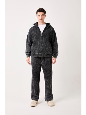 Rocqerx X-2002 Kapüşonlu Fermuarlı Yıkama Detaylı Üç İp Şardonlu Sweatshirt