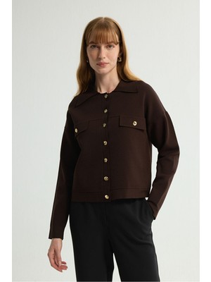 Love My Body Cep Detaylı Triko Hırka Kahve 134L9640000