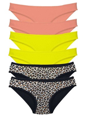 Venüs Shopping 6 Adet Likralı Kadın Slip Külot Leopar Pudra Sarı