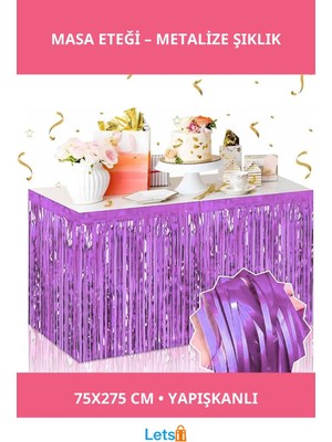 Letsii Kendinden Yapışkanlı Mor Metalize Püsküllü Masa Eteği 75X275 cm