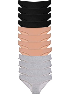 Venüs Shopping 12 Adet Süper Eko Set Likralı Kadın Slip Külot Siyah Ten Gri