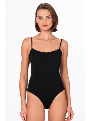 Kadın Çıtçıtlı İp Askılı Badi Siyah | Kompedan  K0603