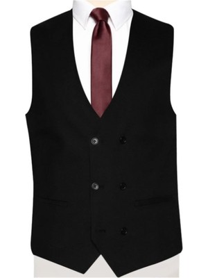 Süvari DÜZ SİYAH KRUVAZE TEK TAKIM ELBİSE YELEĞİ