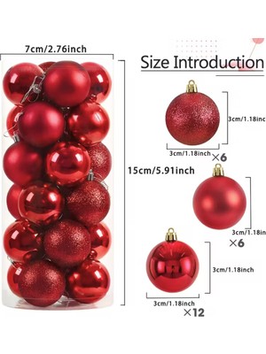 Trade Bazaar 24 Adet 3 cm Kırmızı & Altın Noel Ağacı Süs Topu Seti | Mini Plastik Yılbaşı Dekor Topları
