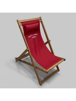 Marangozgiller Ahşap Dinlenme Koltuğu, Katlanır Şezlong Kırmızı Yastıklı İsim Yazılabilir Tv Koltuğu ve Sandalyesi