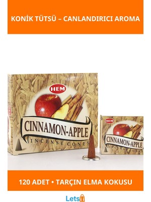 Letsii Tarçın Elma Aromalı Konik Tütsü 12 Paket 10 Adet