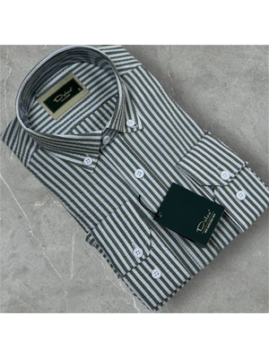 Dolse Slimfit Premium Gofre Kumaş Çizgili Erkek Gömlek