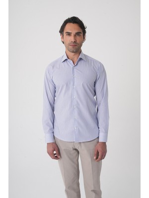 Bisse Regular Fit Uzun Kol Pamuk Mavi Erkek Gömlek GMCZG250030_D35