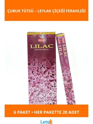 Letsii Leylak Aromalı Çubuk Tütsü 6 Paket, 120 Adet