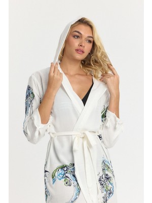 Mulberry Kiana Bambu Kadın Bornoz Plaj Elbisesi Desenli