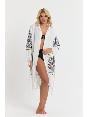Mulberry Kiana Bambu Kadın Bornoz Plaj Elbisesi Desenli