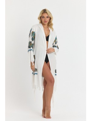 Mulberry Kiana Bambu Kadın Bornoz Plaj Elbisesi Desenli