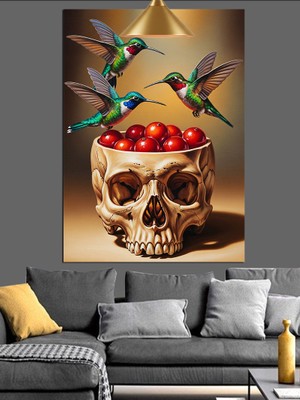 Artmeg Kafatasında Meyve ve Arı Kuşları Dekoratif Kanvas - Mdf Ahşap Tablo