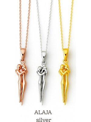 Alaja Silver Sarılan Çift Gümüş Rengi Tasarım 925 Ayar Gümüş Kolye