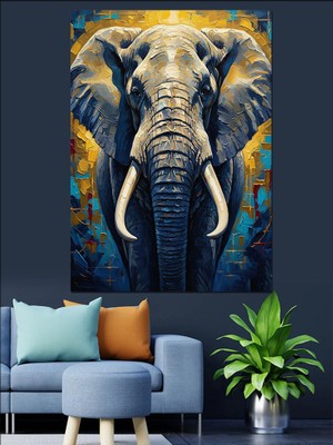 Artmeg Parlak Renkli Fil Portresi Dekoratif Kanvas - Mdf Ahşap Tablo