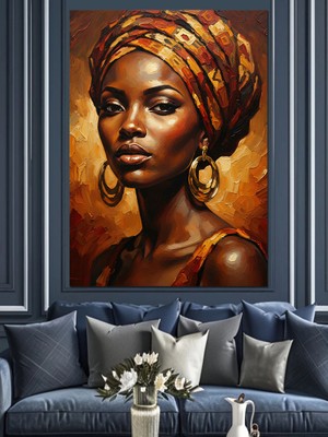 Artmeg Esmer Afrikalı Kadın Portresi Dekoratif Kanvas - Mdf Ahşap Tablo