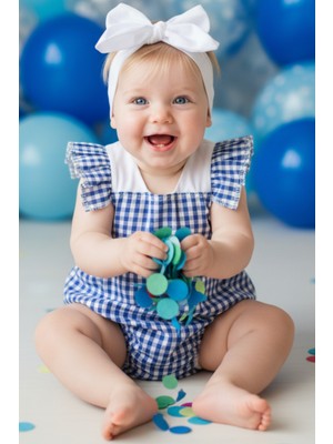 Parla Kids Kız Bebek Rare Pamuklu Pötikare Salopet Bandana Takım
