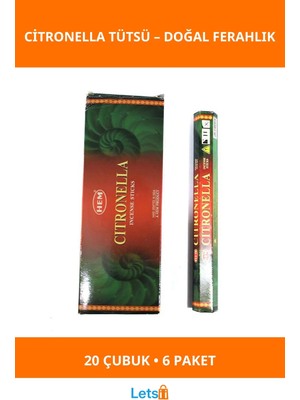 Letsii Citronella Aromalı Doğal Çubuk Tütsü 6 Paket 120 Adet