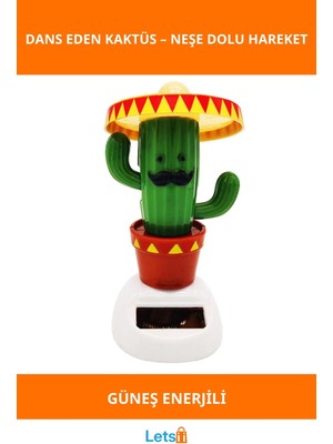 Letsii Solar Enerjili Eğlenceli Dans Eden Şapkalı Kaktüs Figürü