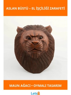 Letsii El Yapımı Maun Ağacı Dekoratif Aslan Büstü