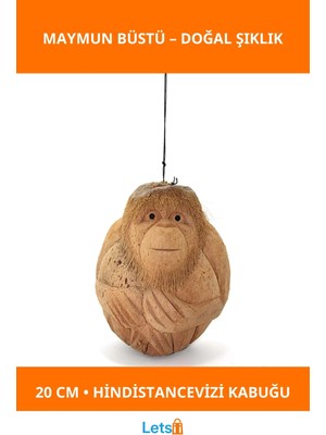 Letsii El Yapımı Doğal Hindistancevizi Kabuklu Sevimli Maymun Büstü 20 cm