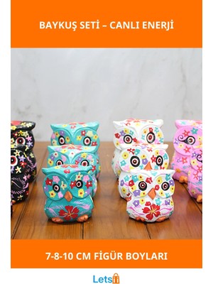 Letsii Renkli Ahşap 3'lü Baykuş Figürü Seti